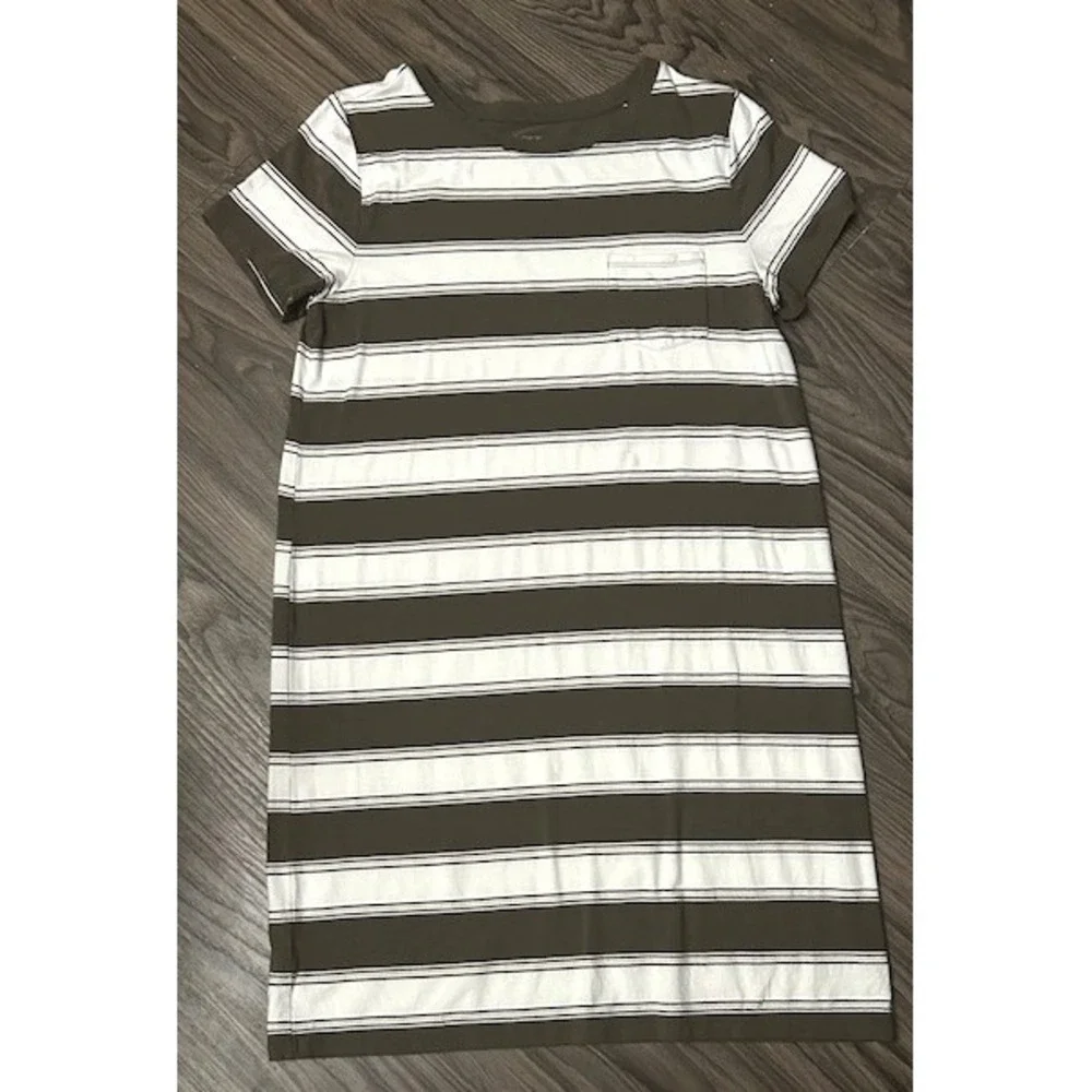 LOFT Beach Womens Brown Striped Short Sleeve Pocket T-Shirt Dress Size Medium - Picture 2 of 13